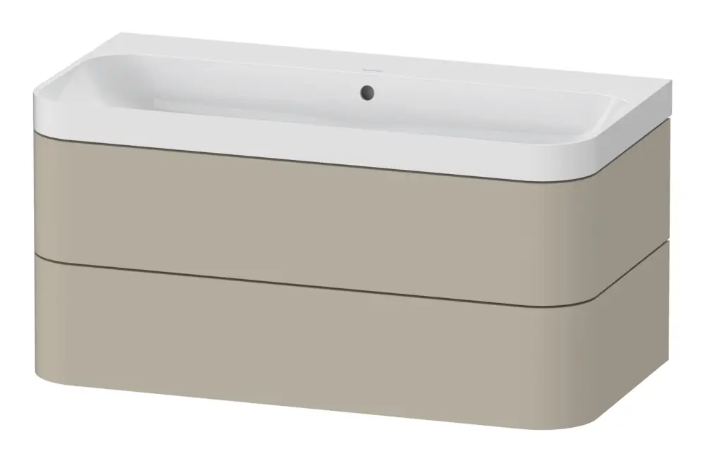 Neu Im Sortiment Duravit Happy D.2 Plus c-Shaped Komplett-Set wandhängend mit 2 Auszügen ohne Hahnloch 975 x 480 x 490 mm - Taupe Seidenmatt