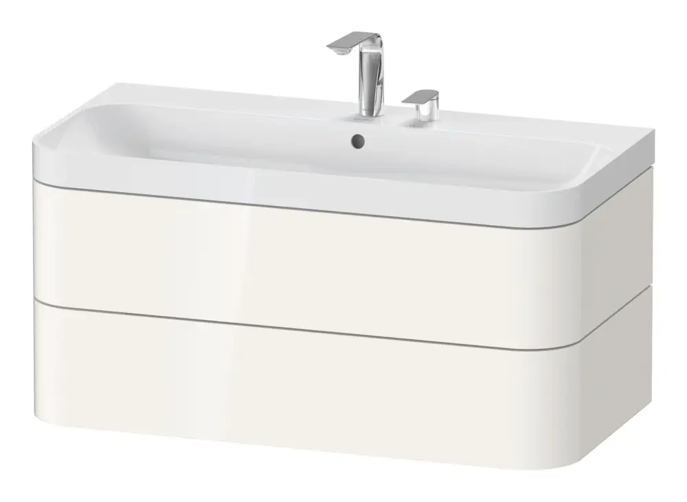 Duravit Happy D.2 Plus c-Shaped Komplett-Set wandhängend mit 2 Auszügen mit 2 Hahnlöchern 975 x 480 x 490 mm - Weiß Hochglanz Neu