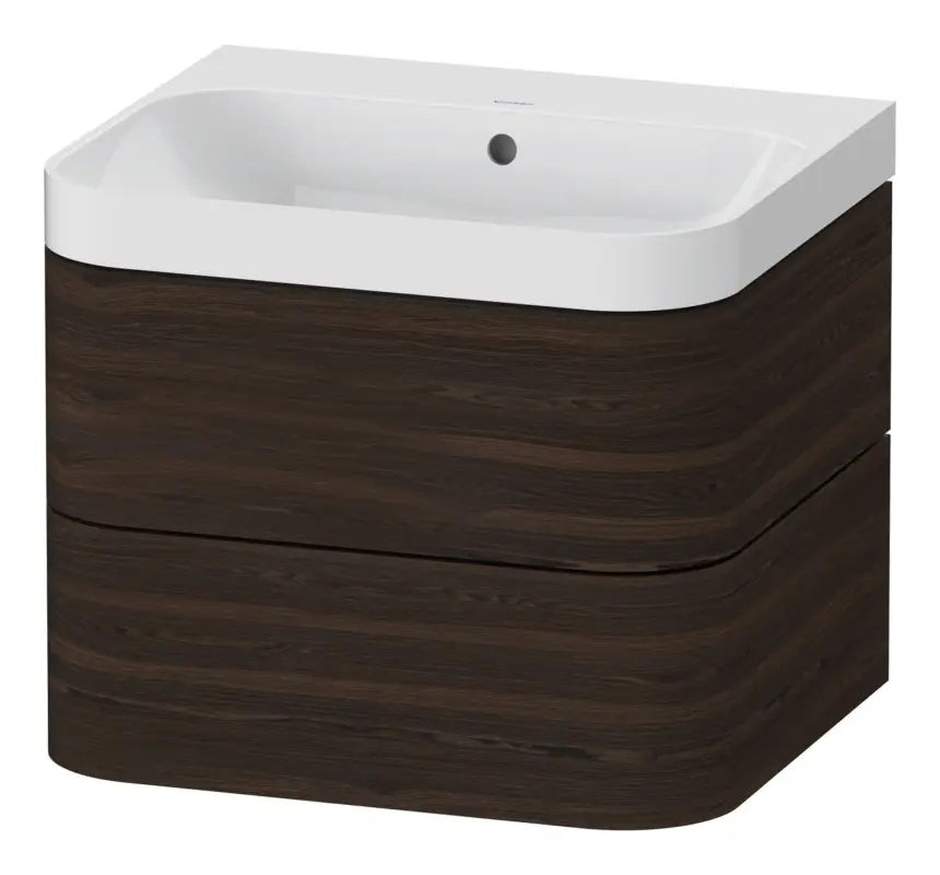 Duravit Happy D.2 Plus c-Shaped Komplett-Set wandhängend mit 2 Auszügen ohne Hahnloch 575 x 480 x 490 mm - Nussbaum gebürstet Matt Billig
