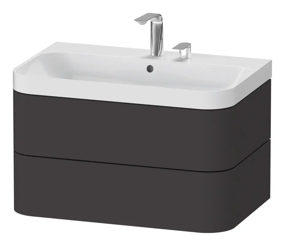 Duravit Happy D.2 Plus c-Shaped Komplett-Set wandhängend mit 2 Auszügen mit 2 Hahnlöchern 775 x 480 x 490 mm - Graphit Supermatt Kracherpreis