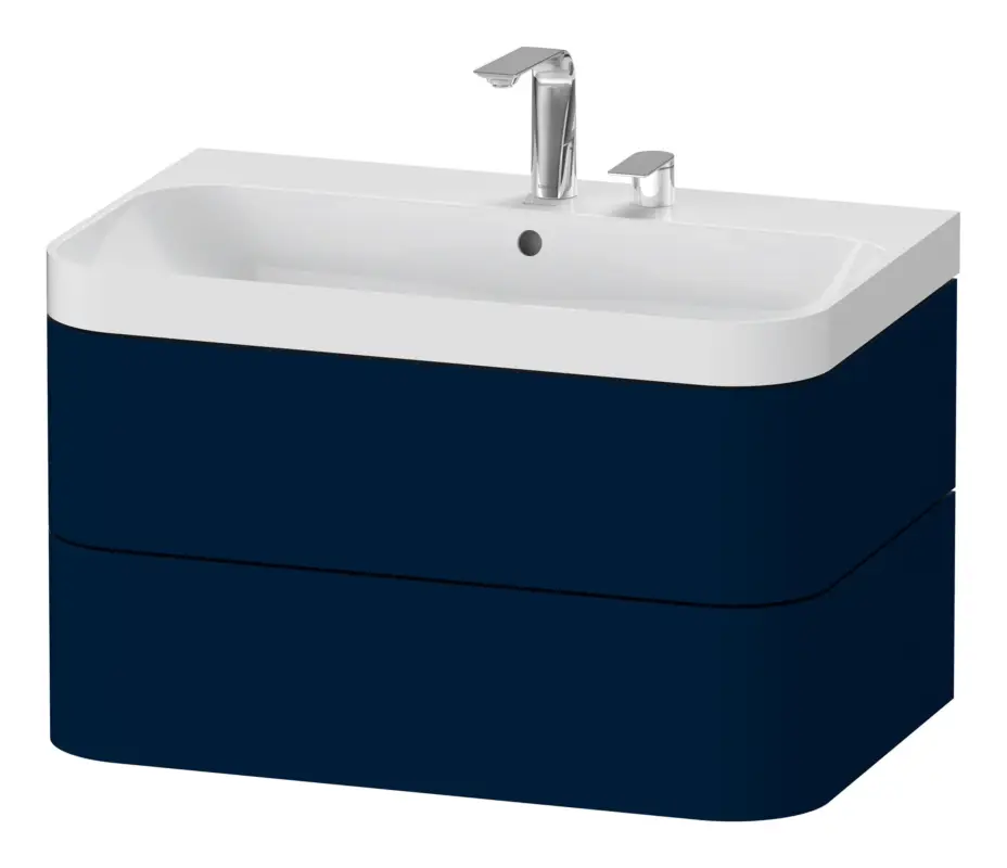 Echt Duravit Happy D.2 Plus c-Shaped Komplett-Set wandhängend mit 2 Auszügen mit 2 Hahnlöchern 775 x 480 x 490 mm - Nachtblau Seidenmatt