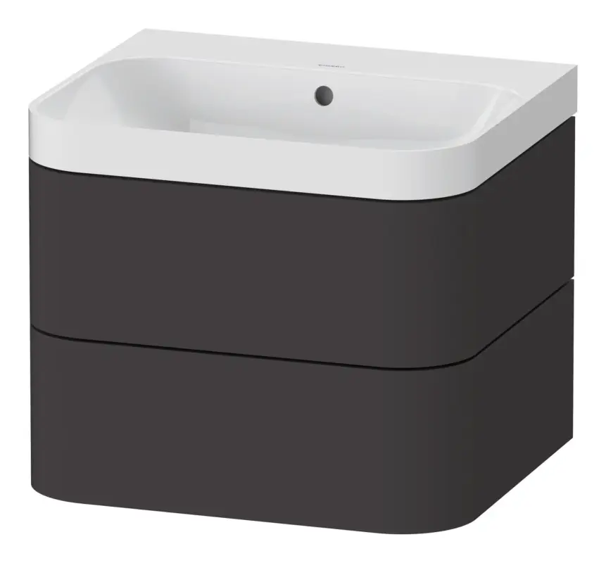 Garantierte Lieferung Duravit Happy D.2 Plus c-Shaped Komplett-Set wandhängend mit 2 Auszügen ohne Hahnloch 575 x 480 x 490 mm - Graphit Supermatt