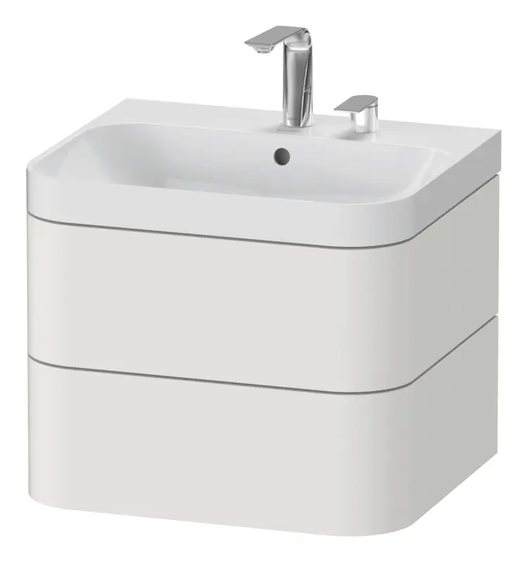 Begrenztes Angebot Duravit Happy D.2 Plus c-Shaped Komplett-Set wandhängend mit 2 Auszügen mit 2 Hahnlöchern 575 x 480 x 490 mm - Nordic Weiß Seidenmatt