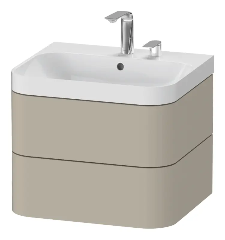 Duravit Happy D.2 Plus c-Shaped Komplett-Set wandhängend mit 2 Auszügen mit 2 Hahnlöchern 575 x 480 x 490 mm - Taupe Seidenmatt Markenprodukt