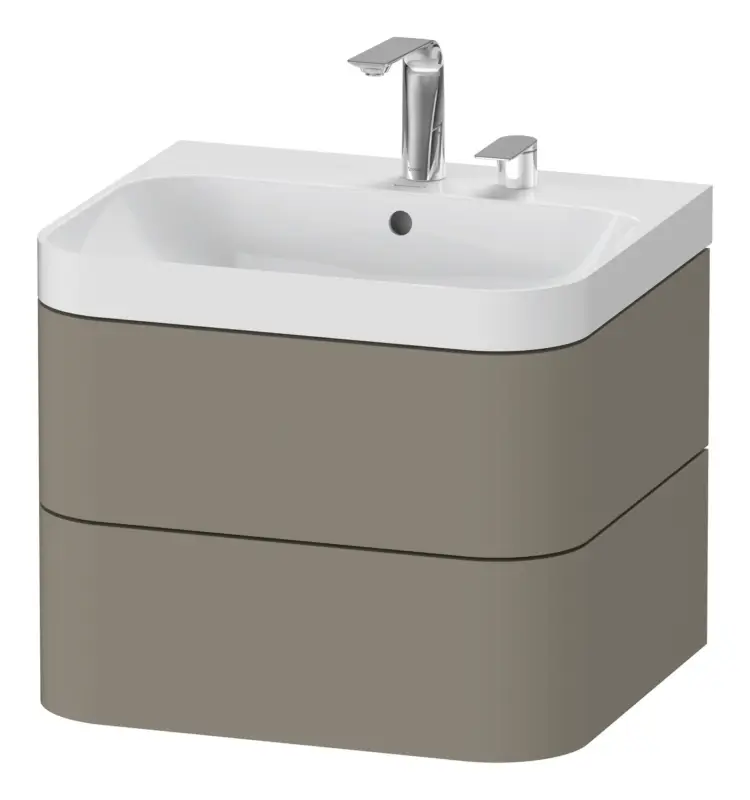 Duravit Happy D.2 Plus c-Shaped Komplett-Set wandhängend mit 2 Auszügen mit 2 Hahnlöchern 575 x 480 x 490 mm - Steingrau Seidenmatt Direktkauf
