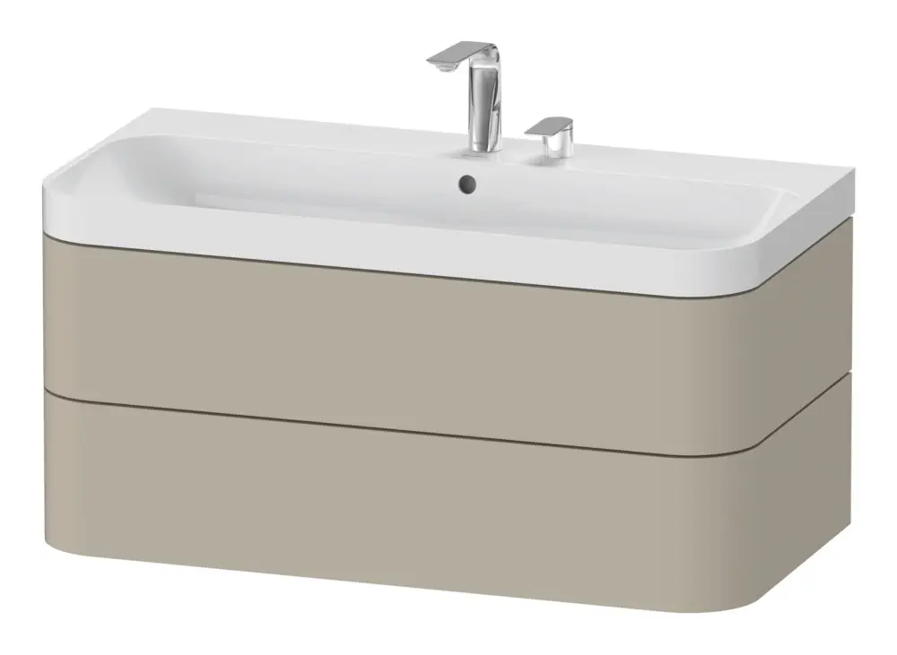 Nur Heute Duravit Happy D.2 Plus c-Shaped Komplett-Set wandhängend mit 2 Auszügen mit 2 Hahnlöchern 975 x 480 x 490 mm - Taupe Seidenmatt