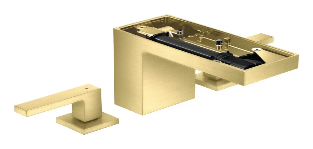 Axor MyEdition 3-Loch Waschtischarmatur 70 ohne Platte mit Push-Open Ablaufgarnitur - Brushed Brass Highlight