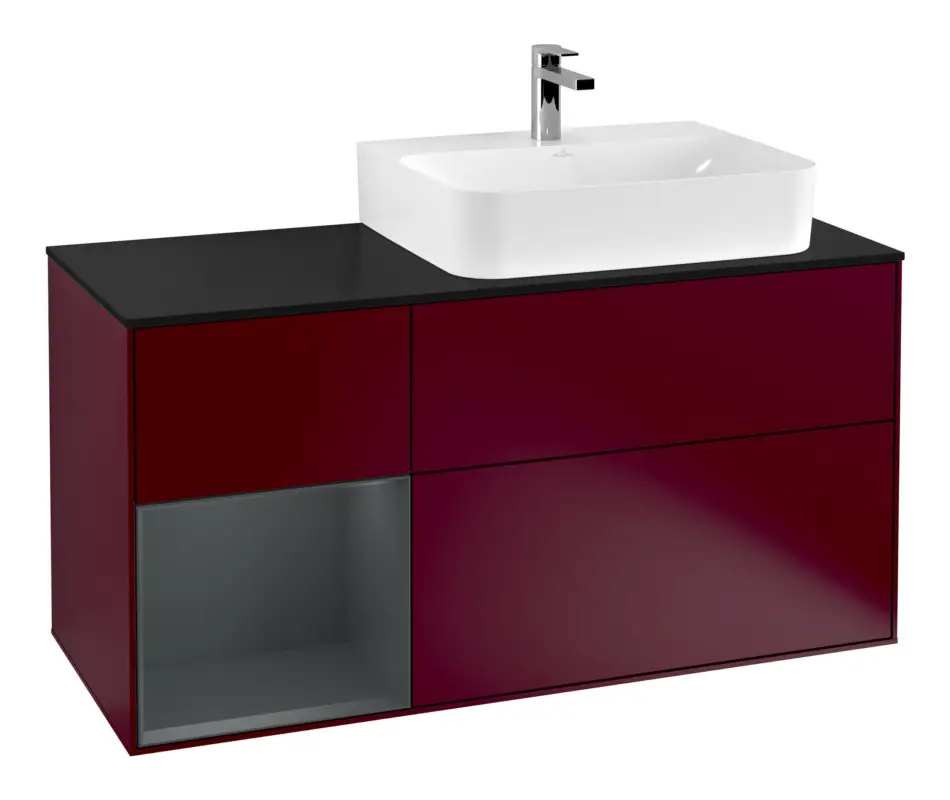 Meistverkauft Villeroy & Boch Finion Waschbeckenunterschrank für Becken rechts Regal links für Finion / Memento 2.0 3 Auszüge mit Beleuchtung (1x LED) 1200 x 603 x 501 mm - Peony Matt Lacquer / Midnight Blue Matt Lacquer / Glass Black Matt
