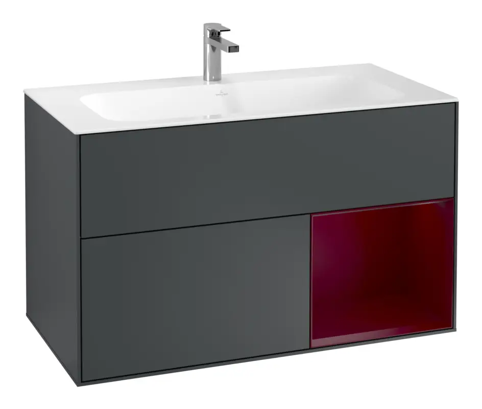 Villeroy & Boch Finion Waschbeckenunterschrank für Becken mittig Regal rechts für Finion 2 Auszüge mit Beleuchtung (1x LED) 996 x 591 x 498 mm - Midnight Blue Matt Lacquer / Peony Matt Lacquer Nur Heute