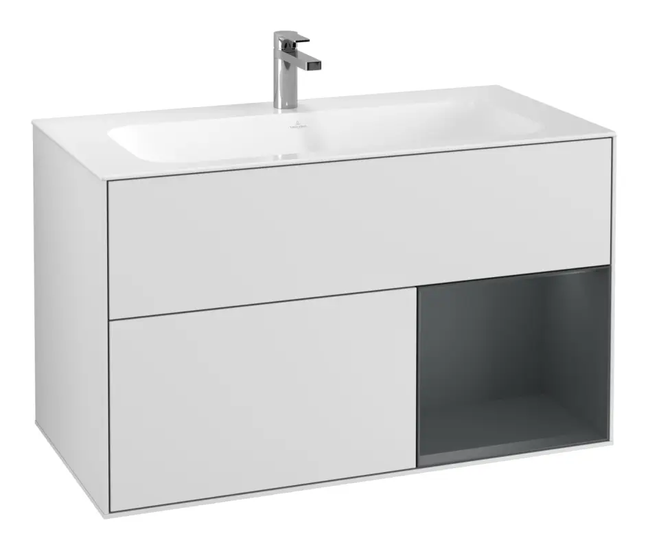 Villeroy & Boch Finion Waschbeckenunterschrank für Becken mittig Regal rechts für Finion 2 Auszüge mit Beleuchtung (1x LED) 996 x 591 x 498 mm - White Matt Lacquer / Midnight Blue Matt Lacquer Bestseller
