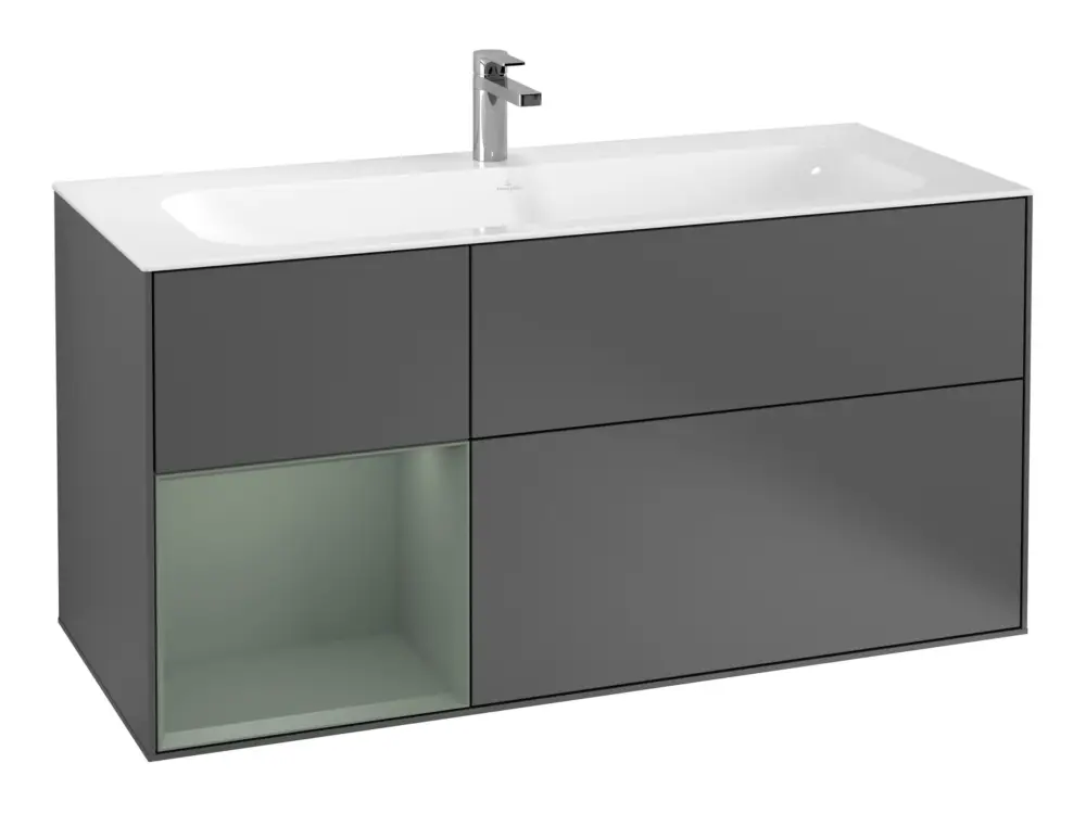 Villeroy & Boch Finion Waschbeckenunterschrank für Becken mittig Regal links für Finion 3 Auszüge mit Beleuchtung (1x LED) 1196 x 591 x 498 mm - Anthracite Matt Lacquer / Olive Matt Lacquer Bestseller
