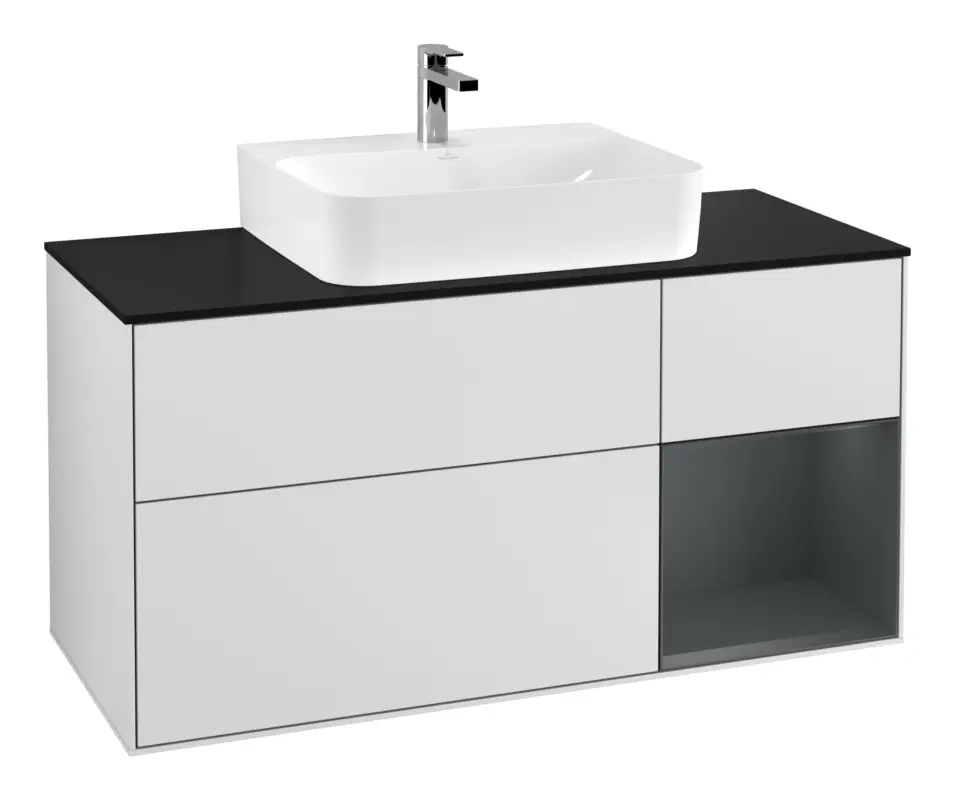 Villeroy & Boch Finion Waschbeckenunterschrank für Becken mittig Regal rechts für Finion / Memento 2.0 3 Auszüge mit Beleuchtung (1x LED) 1200 x 603 x 501 mm - White Matt Lacquer / Midnight Blue Matt Lacquer / Glass Black Matt Angebot