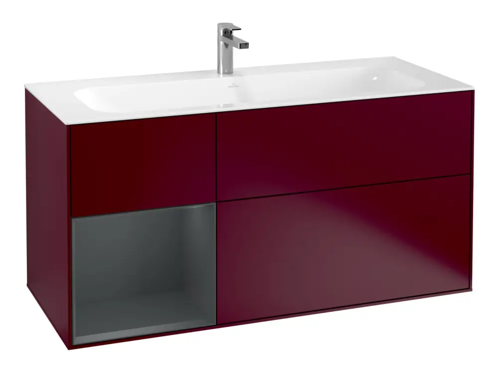 Villeroy & Boch Finion Waschbeckenunterschrank für Becken mittig Regal links für Finion 3 Auszüge mit Beleuchtung (1x LED) 1196 x 591 x 498 mm - Peony Matt Lacquer / Midnight Blue Matt Lacquer Versand Am Gleichen Tag