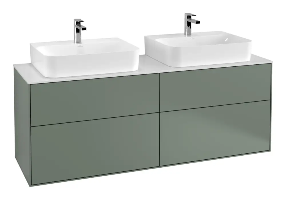 Villeroy & Boch Finion Waschbeckenunterschrank für 2 Becken für Finion / Memento 2.0 4 Auszüge 1600 x 603 x 501 mm - Olive Matt Lacquer / Glass White Matt Neue Ware