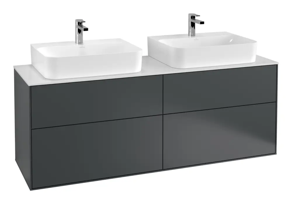 Villeroy & Boch Finion Waschbeckenunterschrank für 2 Becken für Finion / Memento 2.0 4 Auszüge 1600 x 603 x 501 mm - Midnight Blue Matt Lacquer / Glass White Matt Top-Preis