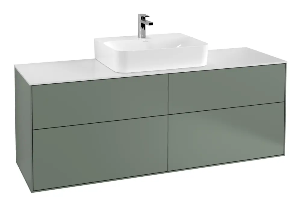 Mega-Angebot Villeroy & Boch Finion Waschbeckenunterschrank für Becken mittig für Finion / Memento 2.0 4 Auszüge 1600 x 603 x 501 mm - Olive Matt Lacquer / Glass White Matt