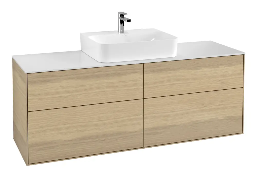 Villeroy & Boch Finion Waschbeckenunterschrank für Becken mittig für Finion / Memento 2.0 4 Auszüge 1600 x 603 x 501 mm - Oak Veneer / Glass White Matt Sichere Zahlung