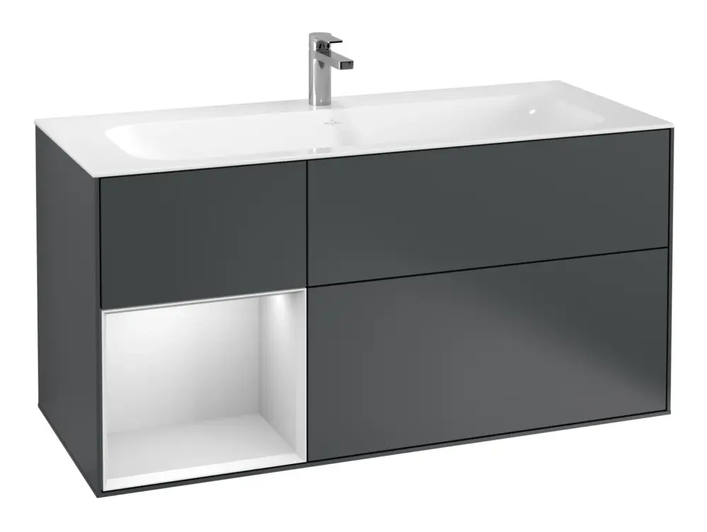 Villeroy & Boch Finion Waschbeckenunterschrank für Becken mittig Regal links für Finion 3 Auszüge mit Beleuchtung (1x LED) 1196 x 591 x 498 mm - Midnight Blue Matt Lacquer / White Matt Lacquer Jetzt Kaufen