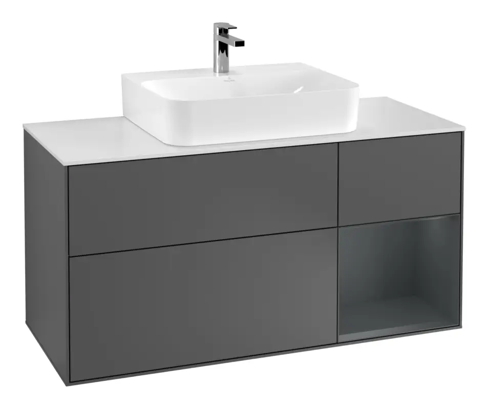 Villeroy & Boch Finion Waschbeckenunterschrank für Becken mittig Regal rechts für Finion / Memento 2.0 3 Auszüge mit Beleuchtung (3x LED) 1200 x 603 x 501 mm - Anthracite Matt Lacquer / Midnight Blue Matt Lacquer / Glass White Matt Top-Seller