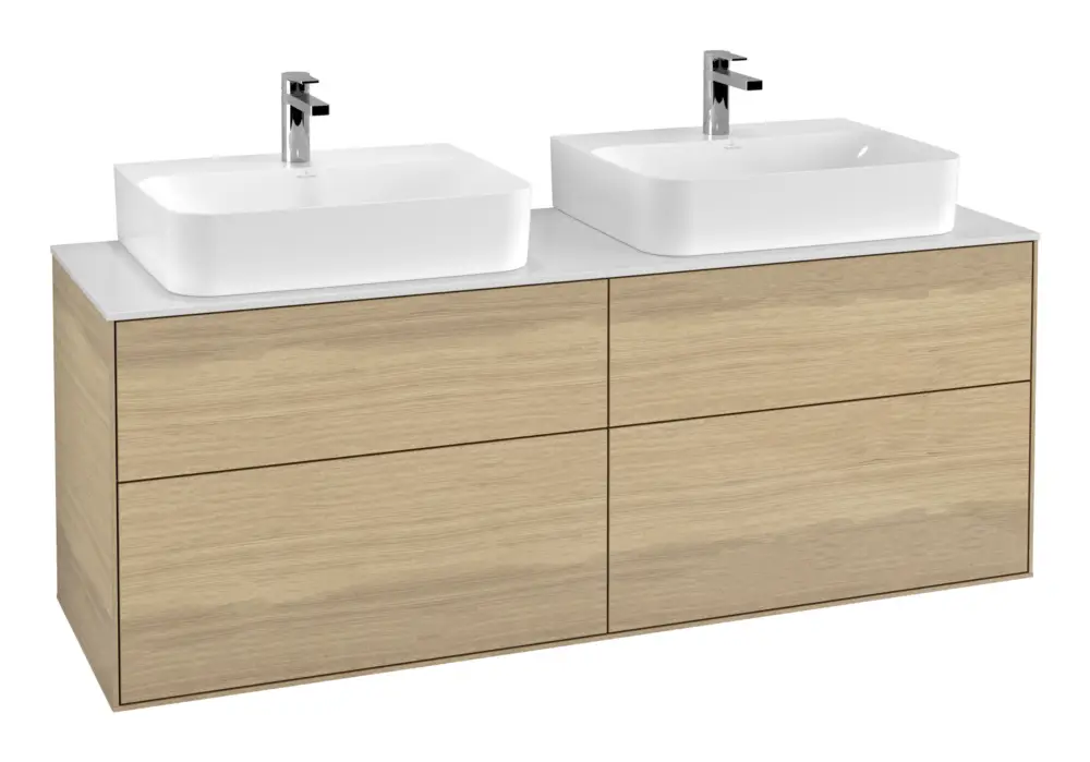 Villeroy & Boch Finion Waschbeckenunterschrank für 2 Becken für Finion / Memento 2.0 4 Auszüge mit Beleuchtung (2x LED) 1600 x 603 x 501 mm - Oak Veneer / Glass White Matt Bestseller