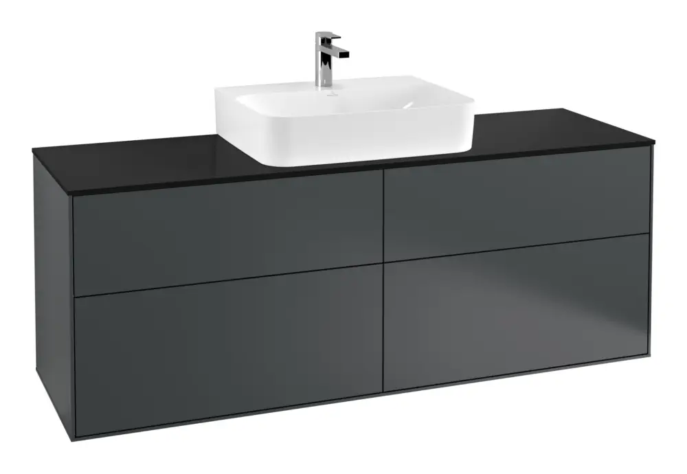 Villeroy & Boch Finion Waschbeckenunterschrank für Becken mittig ohne Regal für Finion / Memento 2.0 4 Auszüge mit Beleuchtung (2x LED) 1600 x 603 x 501 mm - Midnight Blue Matt Lacquer / Glass Black Matt Direkt Vom Hersteller