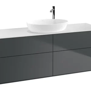 Zertifiziert Villeroy & Boch Finion Waschbeckenunterschrank für Becken mittig ohne Regal für Artis / Collaro rund 4 Auszüge 1600 x 603 x 501 mm - Midnight Blue Matt Lacquer / Glass White Matt