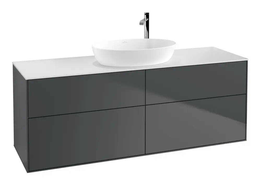 Zertifiziert Villeroy & Boch Finion Waschbeckenunterschrank für Becken mittig ohne Regal für Artis / Collaro rund 4 Auszüge 1600 x 603 x 501 mm - Midnight Blue Matt Lacquer / Glass White Matt