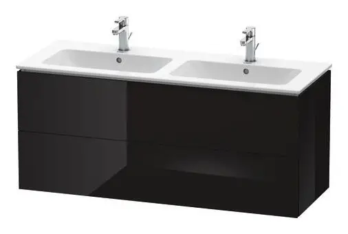Neu Duravit L-Cube Waschtischunterschrank für Doppelwaschtisch mit 2 Auszügen 1290 x 550 x 481 mm - Schwarz Hochglanz Lack