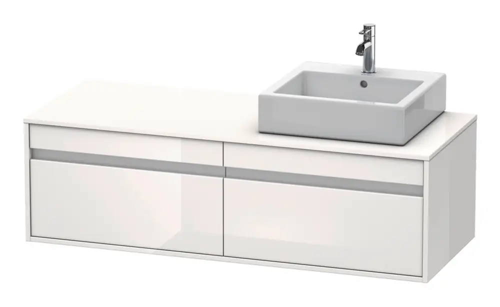 Duravit Ketho Konsolenwaschtischunterschrank für Aufsatzbecken rechts mit 2 Auszügen 1400 x 426 x 550 mm - Weiß Hochglanz Abverkauf
