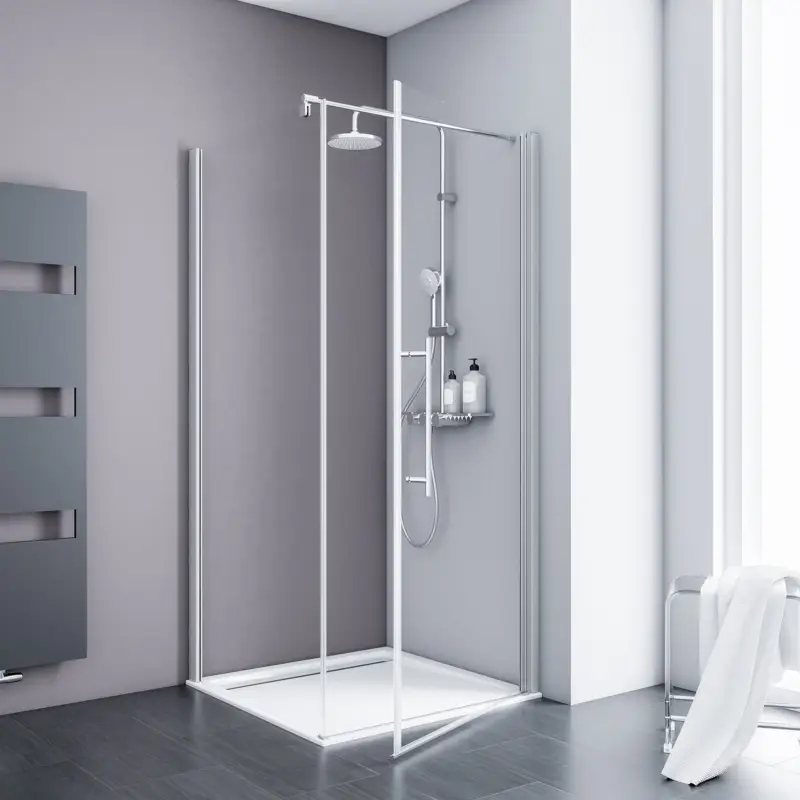 Schulte Alexa Style 2.0 Drehtür mit Seitenwand Klarglas hell Alu-Natur Griff Stab 90 x 80 cm / 192 cm Preiswert