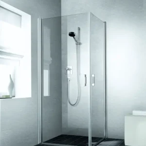Kermi Liga Eckeinstieg Halbteil mit Pendeltür 1-flügelig Klarglas hell KermiClean Silber Mattglanz 80 cm x 200 cm Anschlag rechts Montage auf Duschwanne Preis Gesenkt