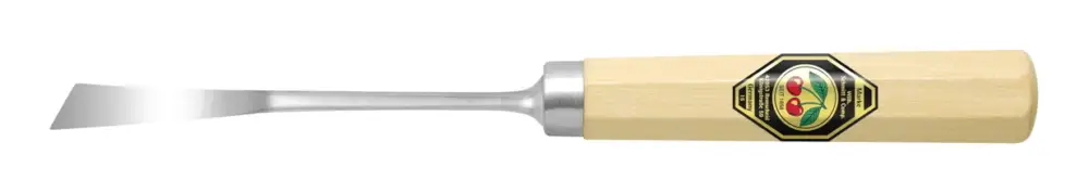 Letzte Chance Kirschen Bildhauerbeitel 6 mm mit kurzem Weißbuchenheft achtkant, gekröpftes rechtsschräges Flacheisen , Stich 4