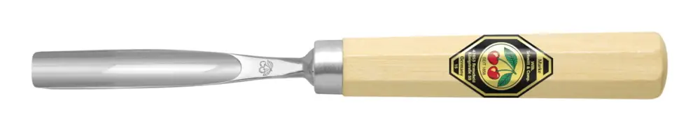 Zertifiziert Kirschen Kerbschnitzbeitel 6 mm mit kurzem Weißbuchenheft achtkant, gebogen, mit mittlerer Höhlung, Stich 8