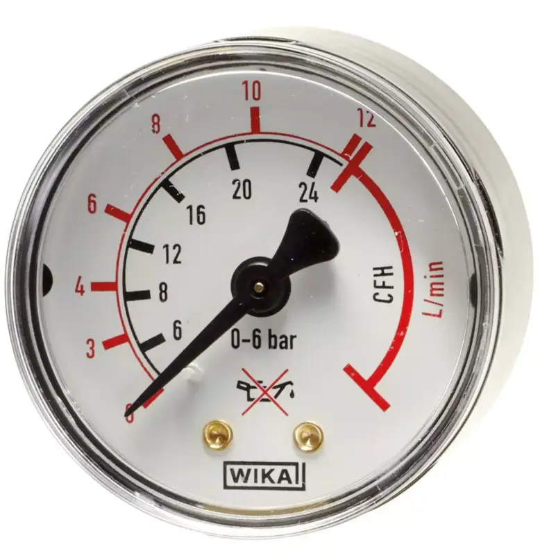 Finale Aktion Arbeitsdruckmanometer (Argon-CO2) Ø 50mm, 0-12 lt./Min./0-24 CFH, AG 1/8' unten für Druckregler MINI (EUROMIG, ETP)