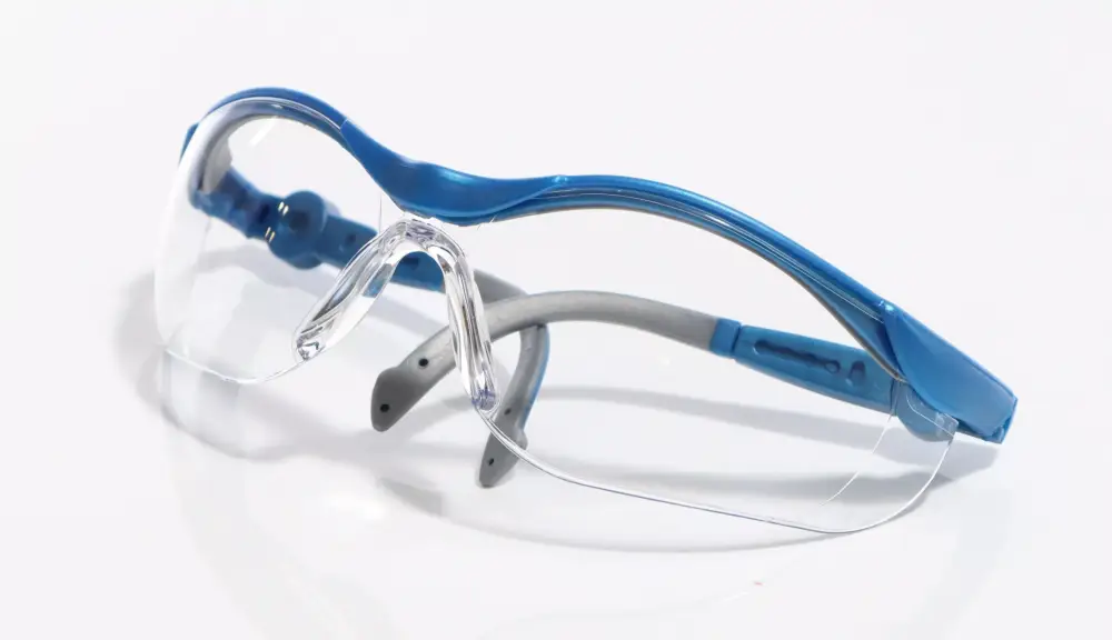 Schutzbrille farblos blau/grau, PC2mm kratzfest & antifog Bügel in Länge & Neigung verstellbar Zertifiziert