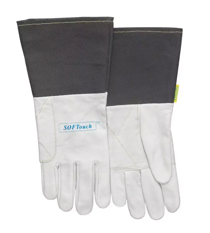 Begrenztes Angebot 5-Finger-Schweißerhandschuhe WELDAS 10-1004 L WIG/TIG aus Ziegen-Vollleder mit Stuple aus flammenhemmender Baumwolle und verstärkter Handfläche, L=35 cm, Gr. 9 (1 Paar)