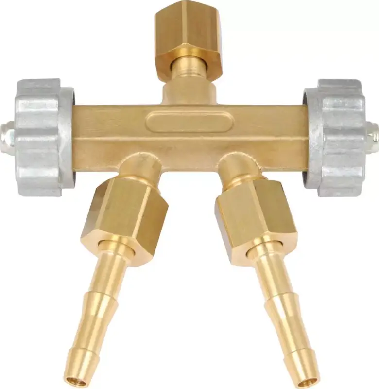 Begrenztes Angebot Doppelabzweigventil mit Tüllen und Muttern IG 1/4' für Sauerstoff/Argon/CO2/Mischgas
