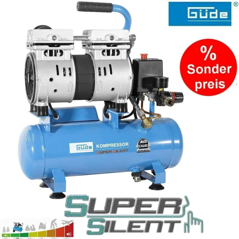 Neu Güde Kompressor Airpower 105/8/6 SILENT 550W mit 6l Kesselinhalt, ölfrei, <r 59 dB