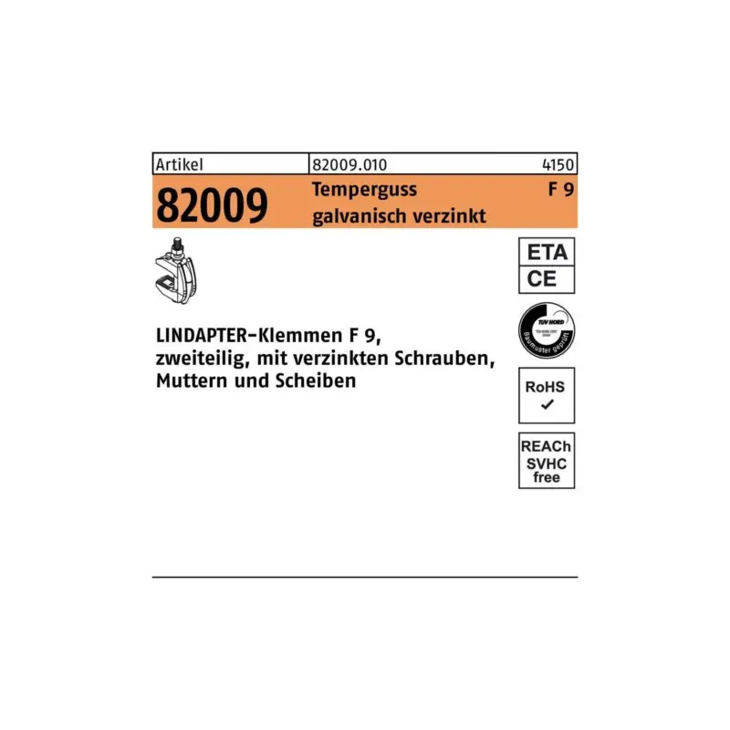 Meistverkauft Lindapter Klemme R 82009 GTW 40 F 9 M 12 / 26 - 60 Temperguss galvanisch verzinkt 1 Stück