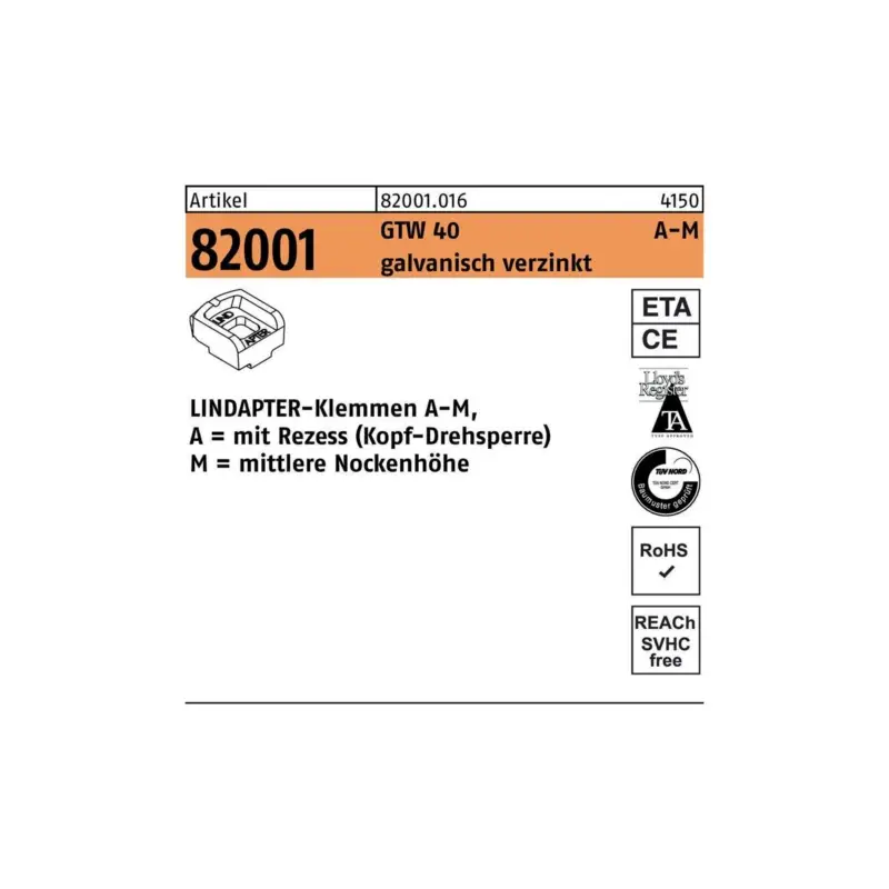 Letzte Chance Lindapter Klemmen R 82001 GTW 40 MM 8 / 4,0 galvanisch verzinkt 1 Stück