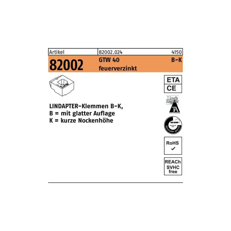 Knallerangebot Lindapter Klemmen R 82002 GTW 40 KM 20 / 7,0 feuerverzinkt 1 Stück