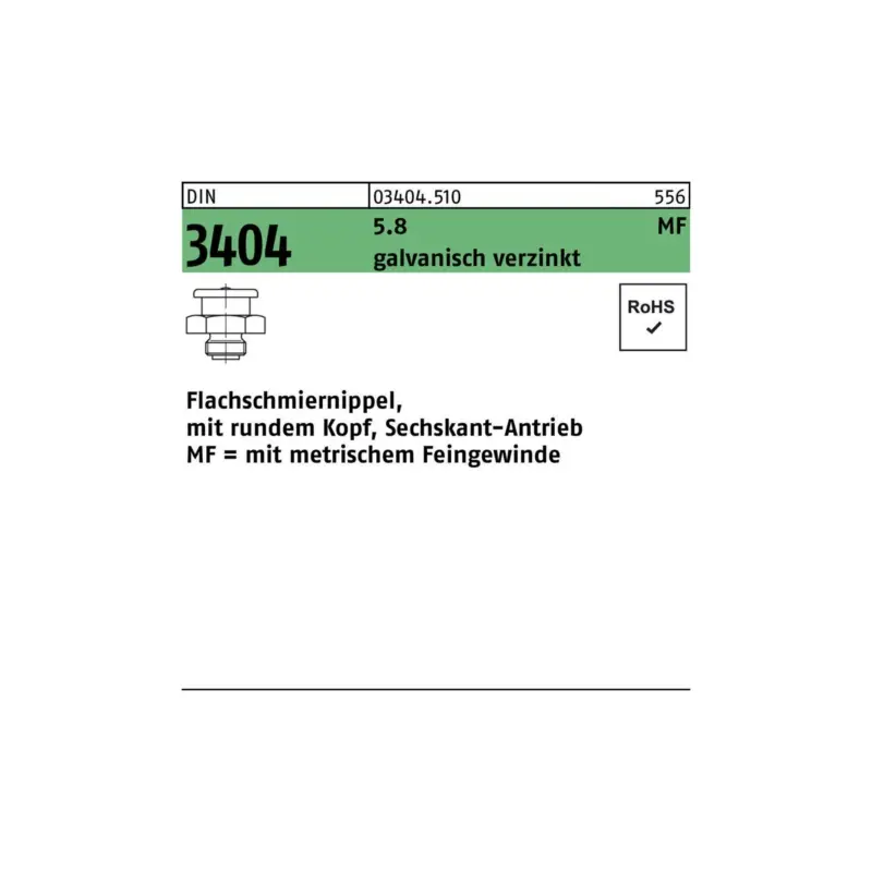 Flachschmiernippel DIN 3404 rundem Kopf/6-kt M8x1 SW 17 5.8 galv.verz. 100St. Markenprodukt