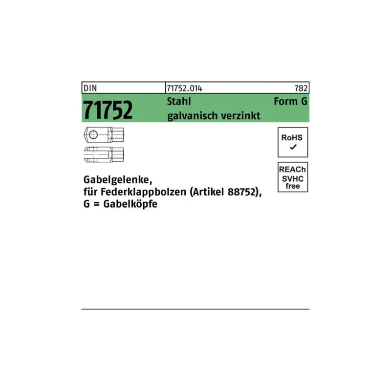Rabatt Gabelgelenk DIN 71752 f.Federklappbolzen G 6x24 Stahl galv.verz. 10St.
